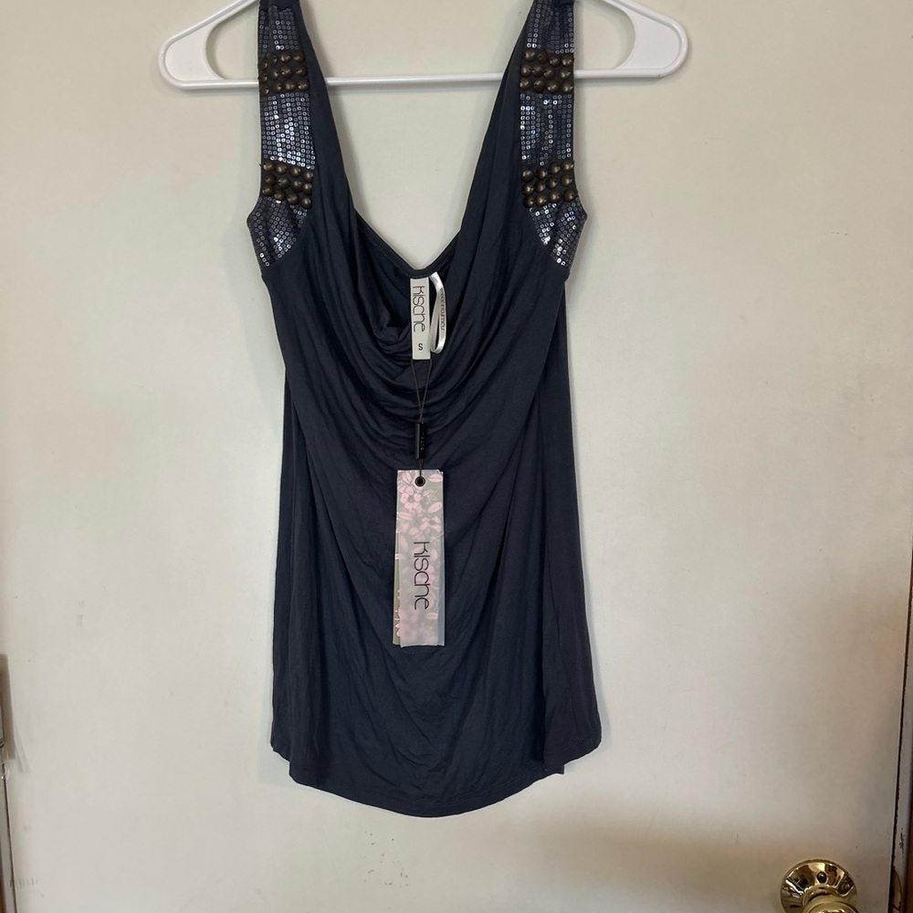 NWT Y2K Vibes  Kische draped neckline Seuqince and stud details Size Small
